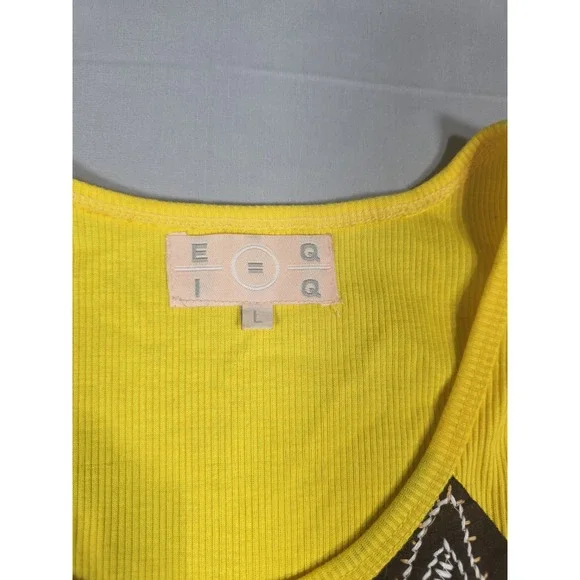 Yellow Vintage 90s Tank Top Women Medium Cotton Embroidered Malaysia Boho Retro - Picture 4 of 8